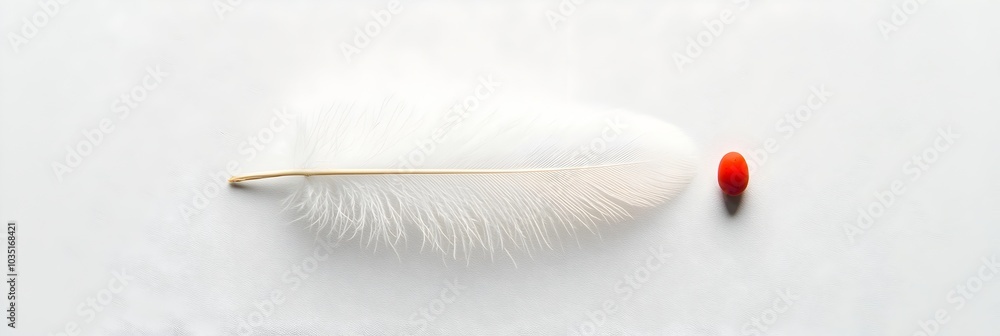 Poster A single feather levitating mid air representing a serene mindful and tranquil state of contemplation and enlightenment in a clean simple and elegant natural environment