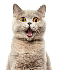 shocked and surprised cat with open mouth isolated