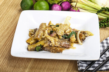 Roasted Thai eggplant with onion