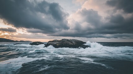 Dramatic Seascape with Waves and Cloudy Sky