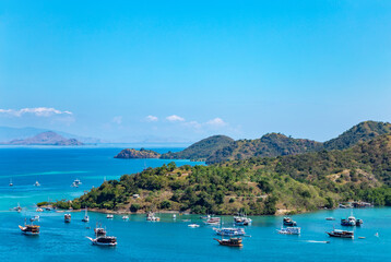 Islands Bajo, Kelapa and Seture in harbour of Labuan Bajo, Ost Nusa Tenggara, Flores, Indonesia, Southeast Asia.