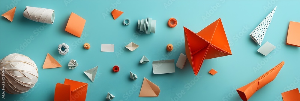 Poster beautifully crafted origami paper folding forming an intricate abstract geometric pattern showcasing