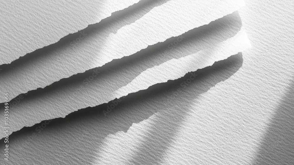 Fototapete torn edges of white paper create a textured effect, with soft shadows enhancing the details, illumin