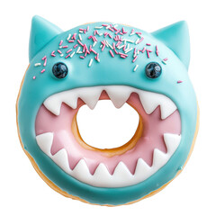 Fototapeta premium Colorful monster donut with sprinkles, cute design on white isolated background.