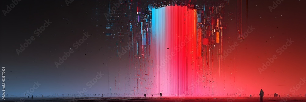 Aufkleber Captivating digital art design featuring a futuristic glitch effect with distorted pixelated patterns and vibrant colors creating a unique and experimental visual experience