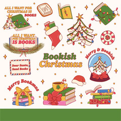 Bookish Christmas Themed Seamless Design with Holiday Books and Decorations
