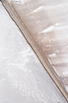 Aerial view of beautiful abstract salt farm with natural textures and patterns, Dazkiri, Turkey.