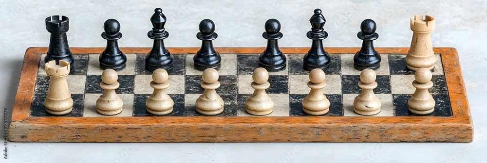 Poster chessboard mid game with strategic moves left in play a chess positioning and tactical maneuvers con