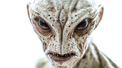Close-up of an alien fantasy face, showcasing an extraterrestrial creature with unique features from science fiction. The mysterious and imaginative design highlights otherworldly elements, 
