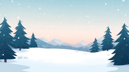 Winter Landscape with Snowy Trees and Serene Sky