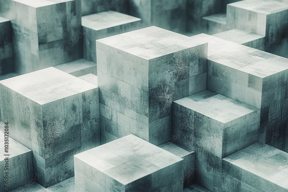 Poster abstract arrangement of geometric cubes in a soft light setting