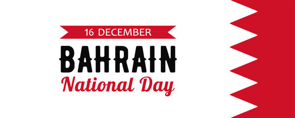 Bahrain National Day, simple minimalist web banner design. Text Bahrain National Day, 16 december on the background of flag of Bahrain.