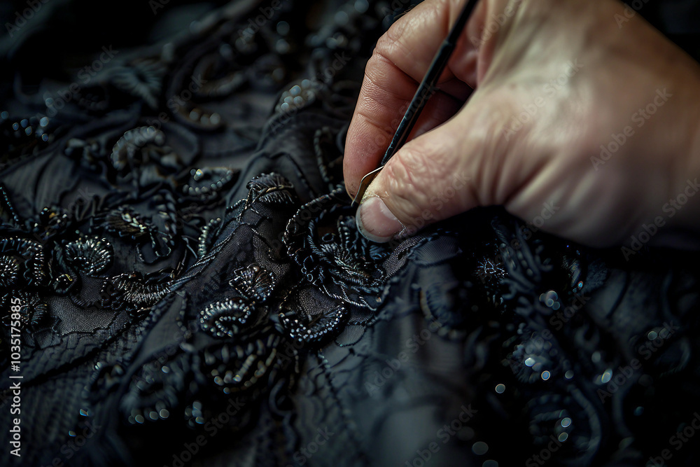 Poster close up of hands embroidering colorful floral patterns generative ai image