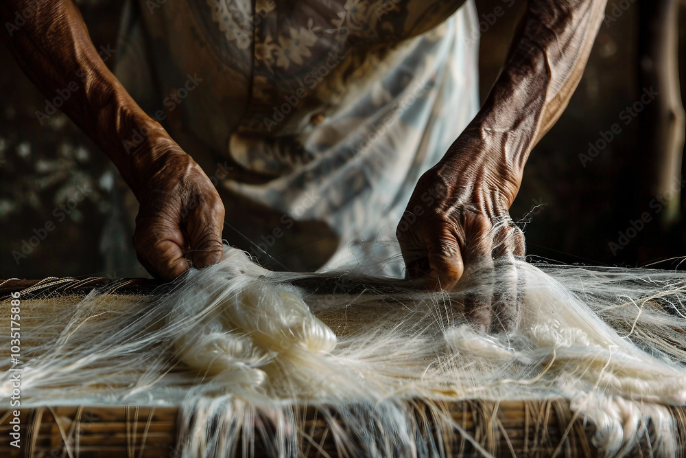 Poster a skilled artisan focuses on embroidering a intricate pattern generative ai image