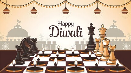 Happy Diwali wishing poster with chess theme