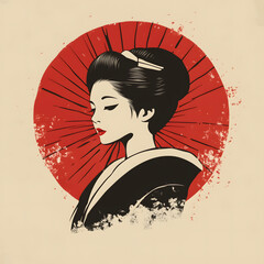 Elegant Japanese Geisha Vector Logo Design for Vintage Japan Tourism Posters and Flex Printing