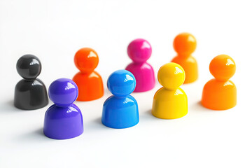AItems of diversity, figures made of plastic representing different personality characteristics, white background, photorealistic
