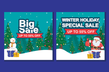 Square vector collection of big discounts for Christmas specials with snow and ribbons, various decorative lights and price promotion decorations. for design templates for Christmas