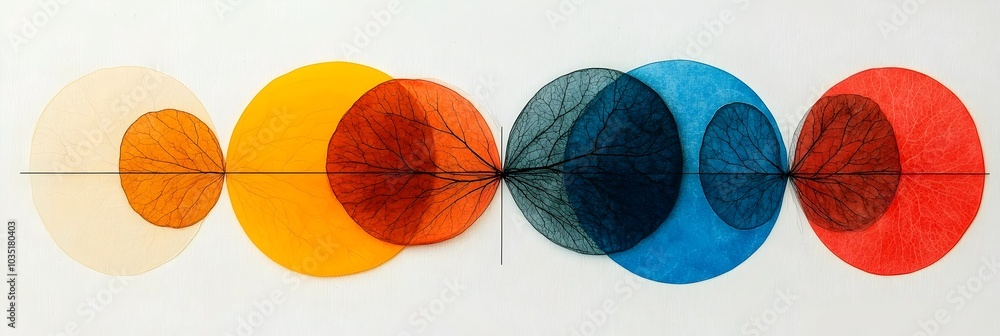 Poster overlapping colored circles illustrating the merging and convergence of different thoughts ideas and