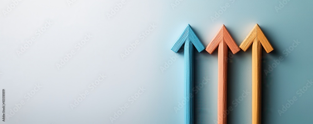 Poster three colorful arrows pointing upwards, symbolizing progress, growth, and direction against a soft g