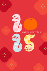 Happy Chinese new year 2025 greeting card with cute snake.