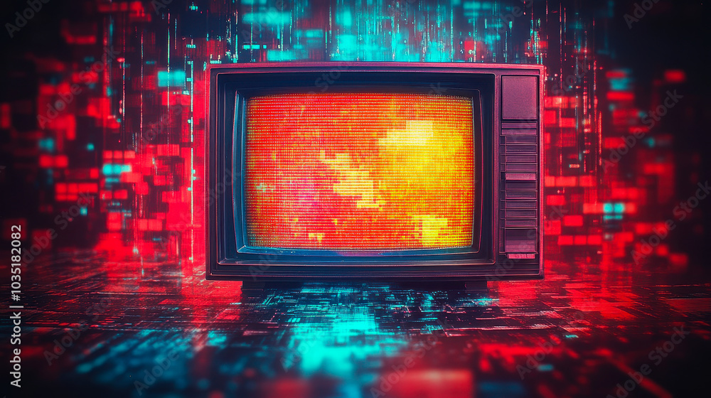 Aufkleber retro 80s tv static signal transmission error overlay with vhs glitch effect and distressed analog s