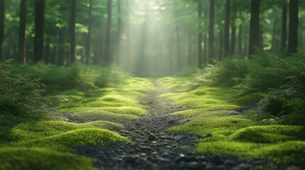 Naklejka premium Serene Minimalist Path through a Dense Forest
