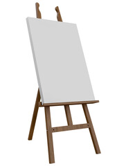 Wooden easel stand with blank an art board canvas. Presentation board on a tripod artwork mockup,...