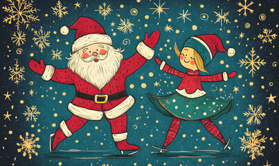 Naklejka premium Doodle Christmas and New Year Cards - 2D Hand-drawn Illustrations on White Background