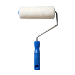 Obraz premium Paint roller, white roller with handle and blue paint isolated on a transparent background