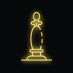 Neon yellow chess queen icon glowing on a black background
