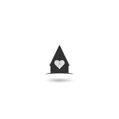 House logo concept with heart inside icon with shadow