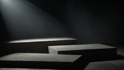 Concrete podiums illuminated by spotlight