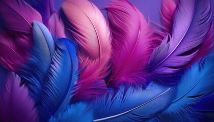 Fototapeta premium Luxurious Blue to Purple Gradient Feather Texture Background. Soft, Ethereal Feather Design with Intricate Detailing, Ideal for High End Posters, Elegant Banners, Social Media Templates, or Marketing