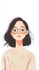 Fototapeta premium A young woman with glasses and a soft expression, dressed in a cozy sweater, embodying a modern and artistic lifestyle.