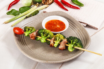 Thai Street foof satay with bacon and broccoli
