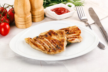 Grilled pork steak with sauce