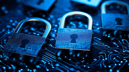 Cybersecurity Lock with Digital Shield and Futuristic Encryption Symbols