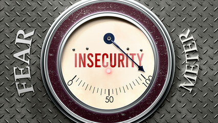 Insecurity and Fear that is hitting a full scale, showing a very high level of insecurity, overload of it, too much of it. Maximum value, off the charts.  ,3d illustration