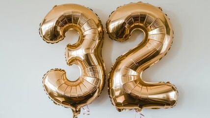 Obraz premium Golden Balloons Shaped as the Number 32 for a Birthday Celebration Backdrop
