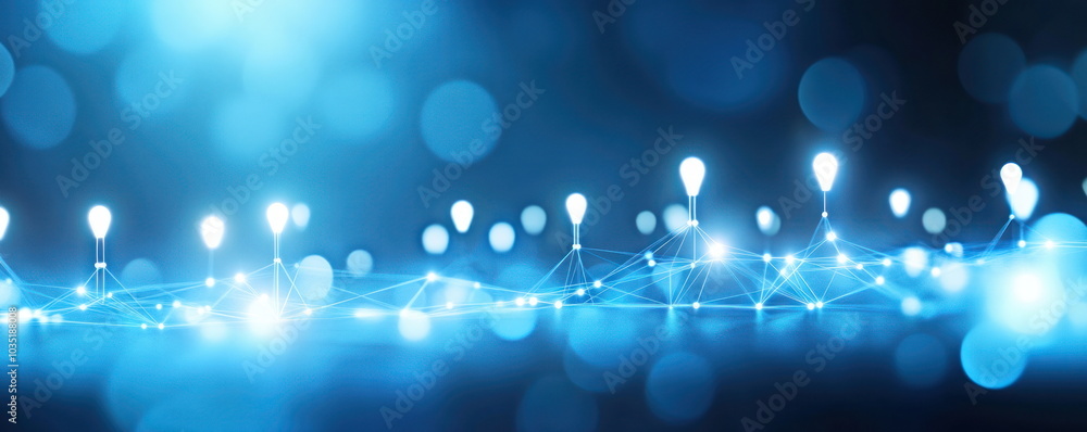 Aufkleber abstract blue background with network and light bulbs.