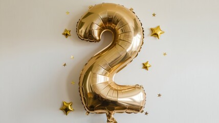 Golden Balloon Shaped as the Number 2 for a Birthday Celebration Background