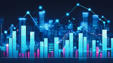 Smart digital Innovation city with connection network reciprocity over the cityscape. of future smart wireless digital city and social media networking systems that connects people with in city