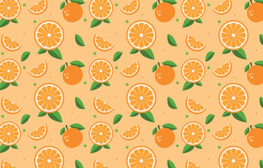 Seamless pattern with fresh orange fruitі. Vector orange slices citrus repeat pattern for decoration and print. Citrus repetition pattern