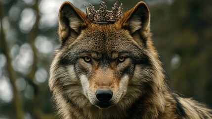 Obraz premium Fierce Wolf Head with Crown