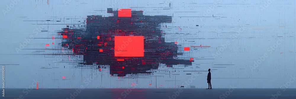 Aufkleber Captivating digital glitch art effect featuring distorted lines vibrant pixels and a mesmerizing abstract pattern