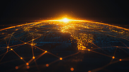 abstract business connection of line from nail node to node on world map background Innovation network points Earth's surface