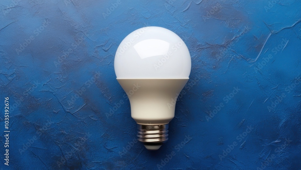 Poster efficient led light bulb on a textured blue background with soft lighting for home settings