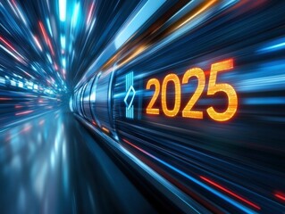 New year loading progress bar 2025 on digital lcd display, new year concept background