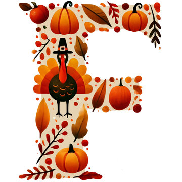 thanksgiving letter f turkey pumpkins leaves clip art preview